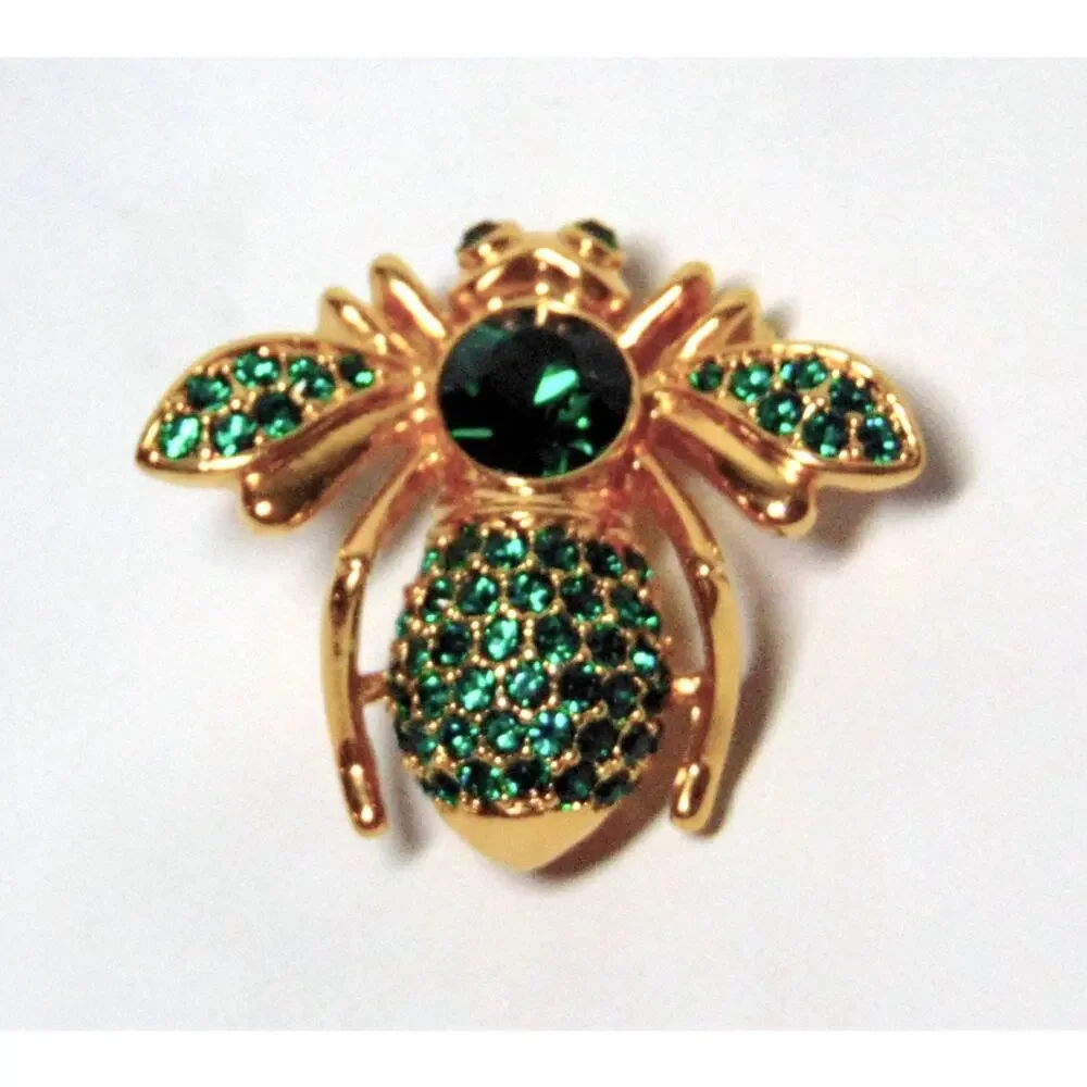 Joan Rivers May Birthstone Bee Brooch Pin Crystal Emerald Green Gold Birthday